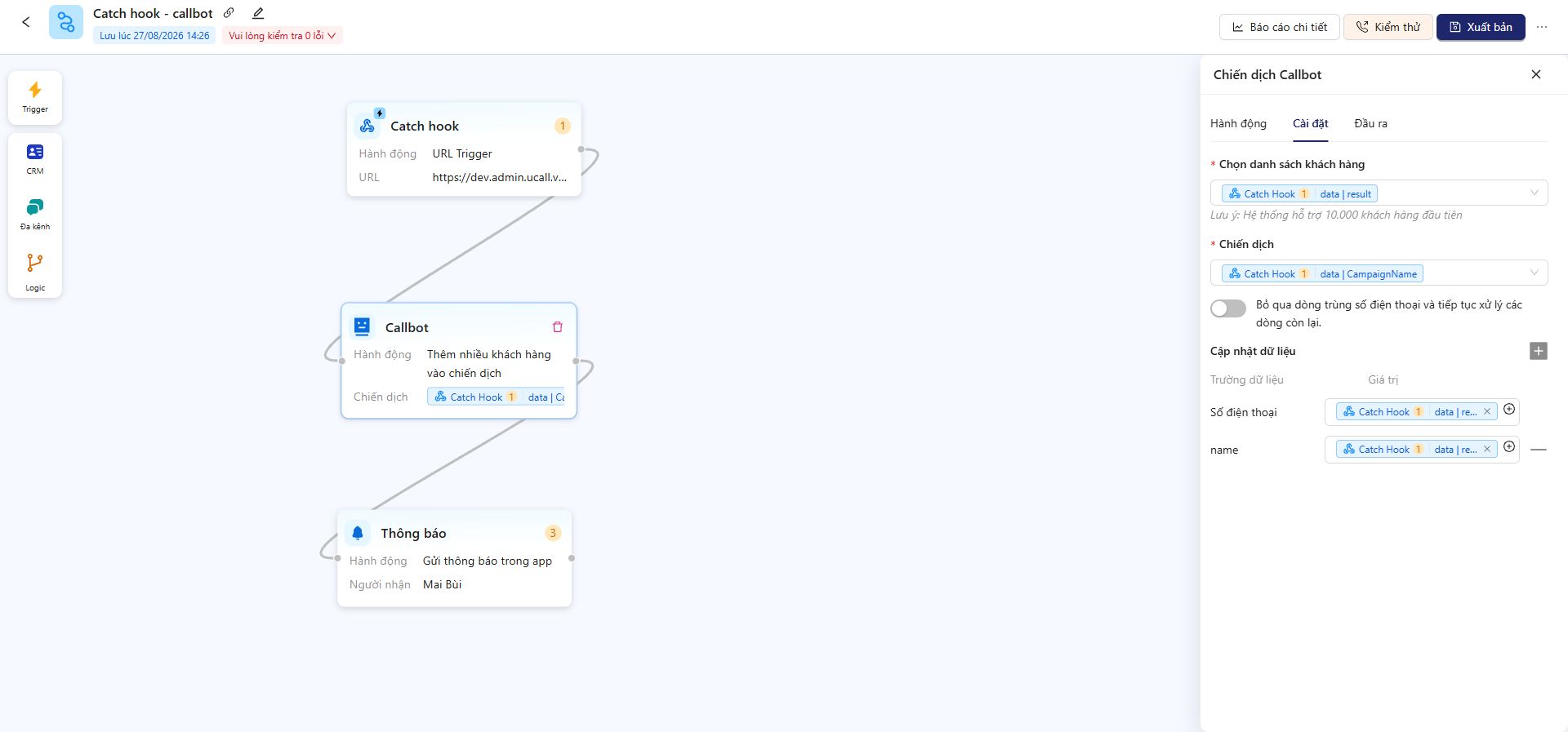 Cấu hình node Chiến dịch Callbot