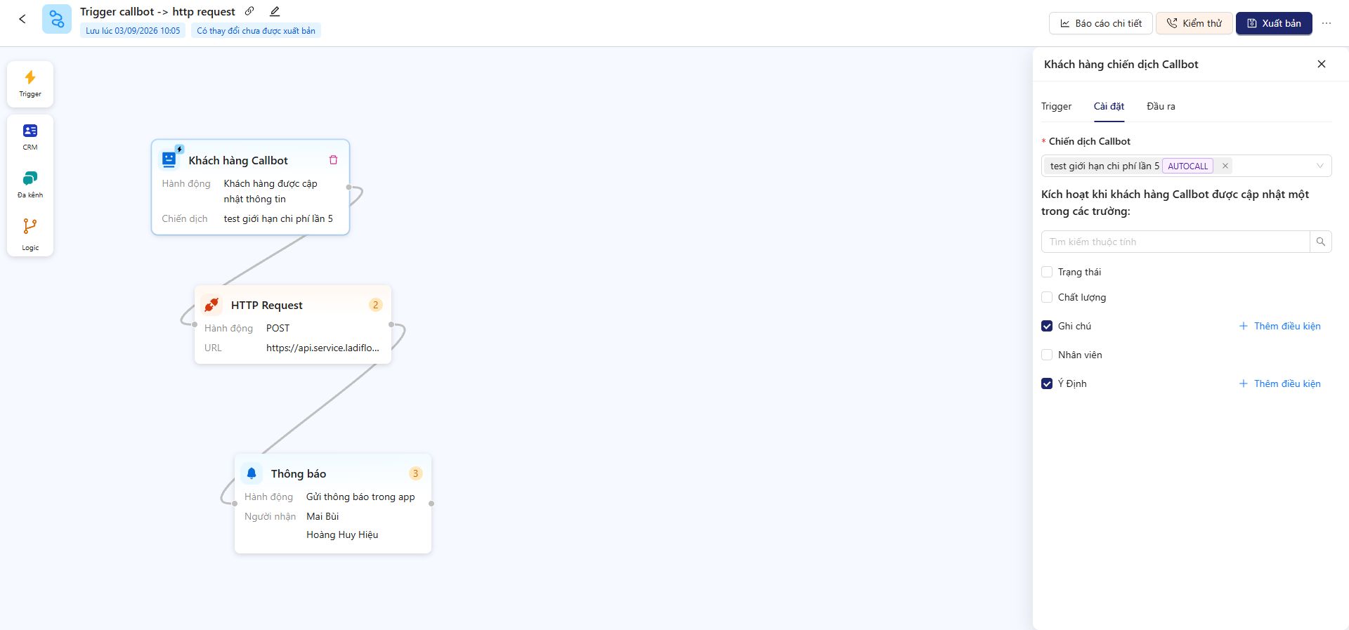 Cấu hình node Khách hàng Callbot