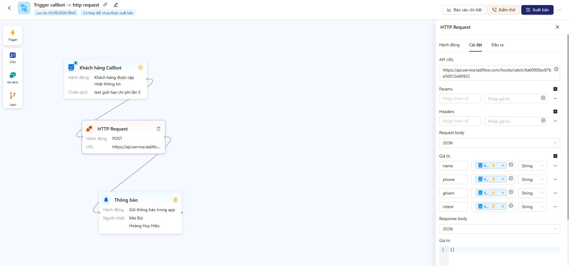Cấu hình HTTP Request đồng bộ dữ liệu Callbot