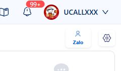 Nút Zalo cạnh nút Cài đặt